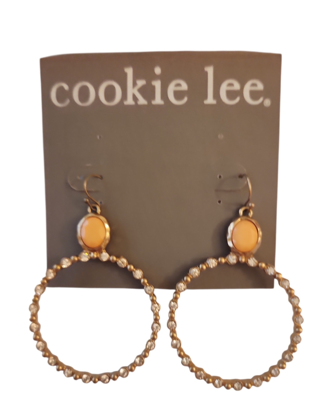 NWT Cookie Lee Goldtone Peach/Coral Accent Hoop Earrings with Genuine Crystals